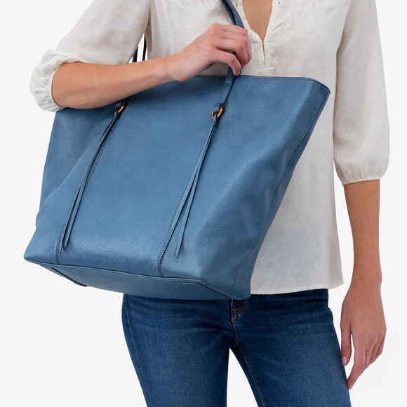 HOBO Kingston Pebbled Leather Convertible Tote Bag Blue Slouchy Hobo Purse - Picture 2 of 15